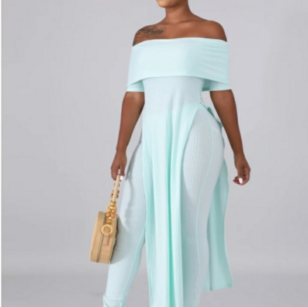 Blue Slit Legging pant set